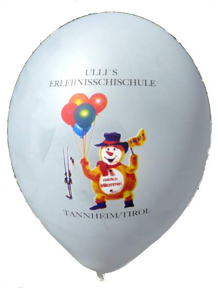 Schneemann Tannheim Tirol, ein CMYK Passagenauer 4Farben Werbeaufdruck bis zu 8 Farben von Ballonpoint