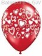 R085Q-0151-R Runde Rote Hochzeitsballon Ø28cm, Druck mit weissen Herzen