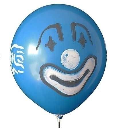 CLOWN Gesicht Ø 100cm  BLAU mit  1seitig - 2farbig bedruckter extra starker Riesenballon MR265-12, Ballonstutzen unten.