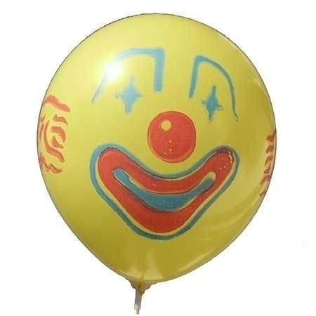 CLOWN Gesicht Ø 210cm  GELB mit  1seitig - 2farbig bedruckter extra starker Riesenballon MR650-12, Ballonstutzen unten.