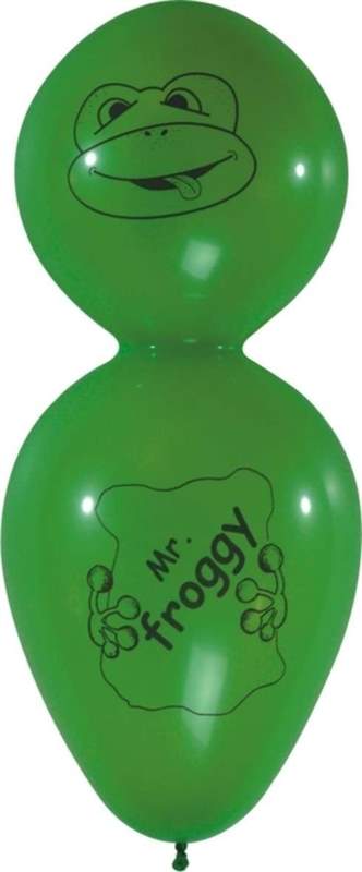 F12f Mr. Froggy ~55cm groß, Latexfigur, Ballonfarbe in GRÜN mit Standardaufdruck ohne Zubehör. Stand