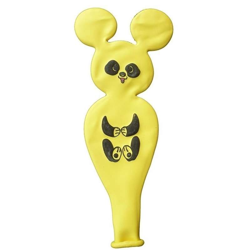 F05pN02 Pandabär ~70cm groß, Latexfigur Standard Motiv-N02, roter Mund, Ballonfarbe in Gelb, mit Son