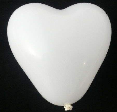 H041R  WEISS Deko Latex-Herzballon ~40cm (17inch) breit, unbedruckt, ohne Zubehör.