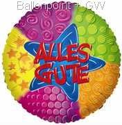 FOBM045-660914E ALLES GUTE Folienballon Rund 45cm  (18")  Metalic foil balloon with ribbon