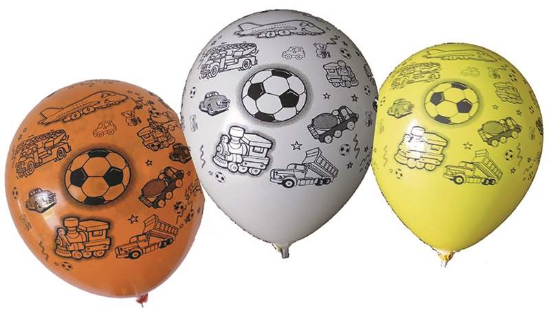 MR100-2999-51H-Boy Ø33cm Motivballon  Boy bunter Mix, Druck in schwarz mit Spielmotive für Buben Aufgedruckt