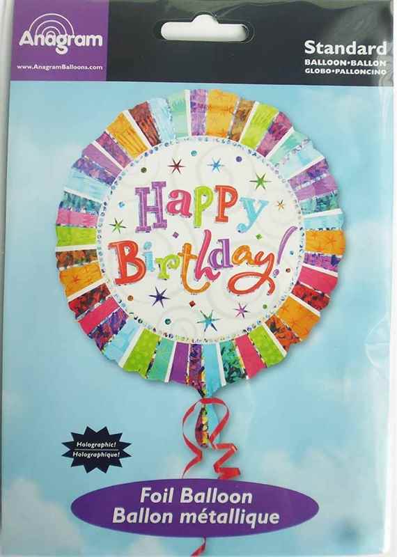 FOBM045-00814F Happy Birthday Text, 18inch Ø45cm Folienballon Holographic!, verpackt in SB-Pack - Typ standard