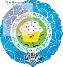 FOBM072 72cm(28") Rund Happy Birthday Cupcake Sing-A-Tune Ballon