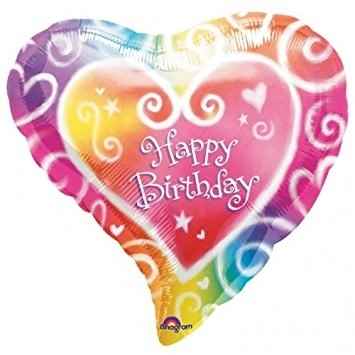 ABC18 Herz Wasserfarben "Happy Berthday" HB, M 18inch Folienballon Ø45cm