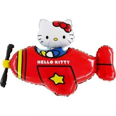 (#) Hello Kitty Flugzeug Rot II, Shape Form II Art.Kat. F322 Metallic Foilballoons