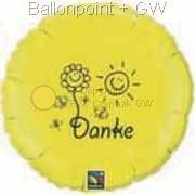 FOBM045-16045303-2A Folienballon Rund in Gelb 45cm  (18") - Danke! - mit Sonne und Blume, unverpackt