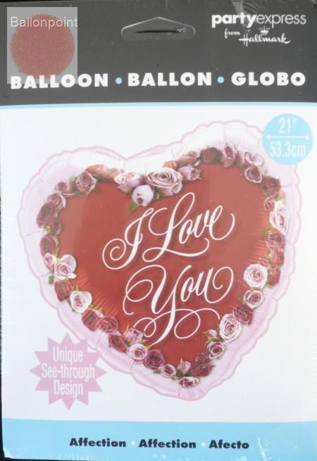 FOBH053-69062B Folienballon Herz 53cm  (21") Text: I LOVE YOU Motiv: Roses