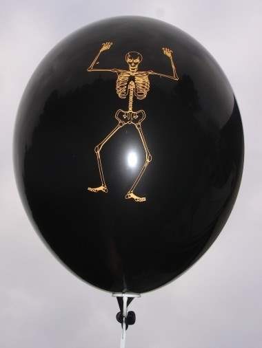 Halloweenballon Ø80cm in Schwarz mit Skelett