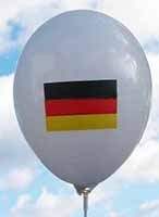 MB100-2312-23H-FL-GE Flaggenmotiv-Ballon Deutschland, Ø 33cm, Umfang 100cm, Druck 2seitig-3farbig bedruckt, Ballon weiss. Packungseinheit zu je 10 Stück. ------ Für weitere Infos - hier Clicken -