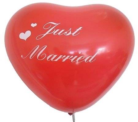 Just Married + Herzchen, 40cm breite Motivherz in ROT, Druckfarbe weiß 2seitig/1farbig bedrucktes Typ H040n extra stark
