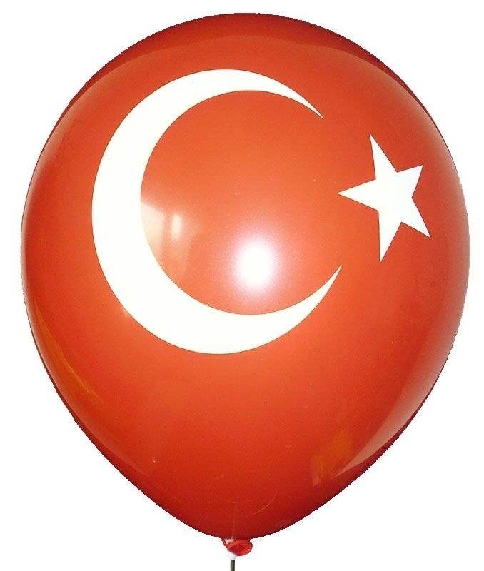 Türkei Flagge Ø 33cm (12inch),  MR100-21 ROT - Aufdruck  in weiß, 2seitig 1farbig bedruckt, Stutzen unten
