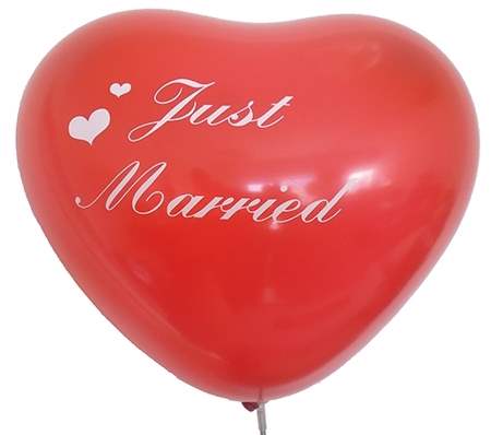 wedding heart motiv just married Ø32cm individual printed two site, Balloons RED