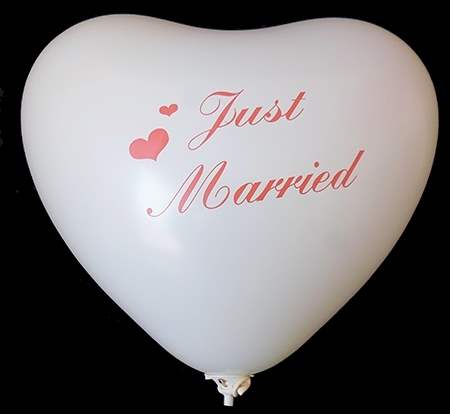 wedding heart motiv just married Ø32cm individual printed two site, Balloons white