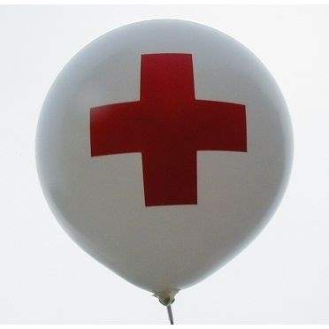 Red Cross Ø 33cm (12inch), First Aid Balloon WHITE with red CROSS 2-sided 1coloured printed, balloon spout at the bottom