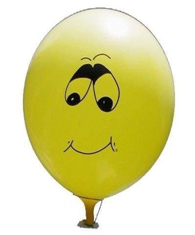 lachendes Gesicht Typ Y09 Ø 33cm (12inch), Balloon YELLOW with black lachendes Gesicht Typ Y09 2-sided 1coloublack printed, balloon spout at the bottom