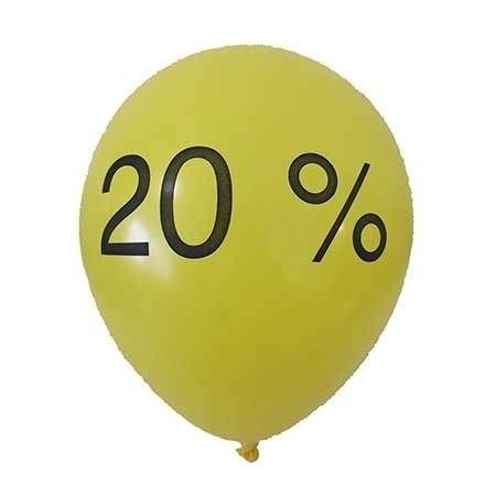 20 %  Ø 33cm (12inch), Balloon YELLOW with black 20 %  2-sided 1coloublack printed, balloon spout at the bottom