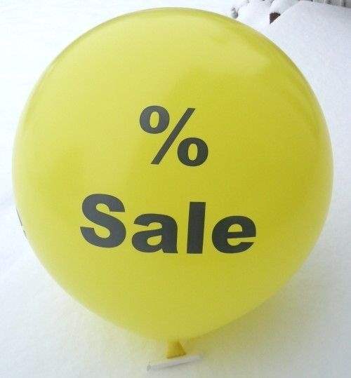 % Sale Ø 33cm (12inch),  MR100-R02-21 GELB mit Aufdruck schwarz, 2seitig 1farbig, BallonStutzen unten