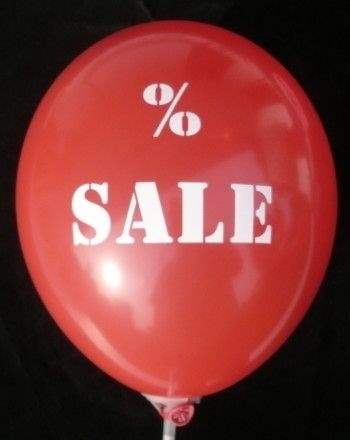 black % Sale Ø 33cm (12inch), % Sale Balloon RED with black % Sale 2-sided 1coloublack printed, balloon spout at the bottom