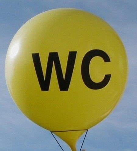 WC Ø 33cm (12inch), Balloon ASSORTED with black WC 2-sided 1coloublack printed, balloon spout at the bottom