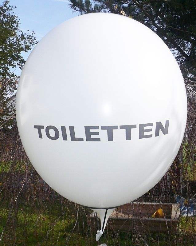 TOILETTEN Ø 33cm (12inch), Balloon ASSORTED with black TOILETTEN 2-sided 1coloublack printed, balloon spout at the bottom
