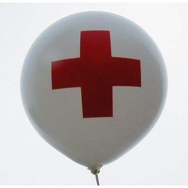 Red Cross Ø 100cm (40inch), First Aid Balloon WHITE with red CROSS 2-sided 1coloured printed, balloon spout at the bottom