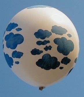 WOLKEN BALLON Ø 100cm -  WEISS, 5seitig - 1farbig bedruckt MR265-51 Riesen Motivballon  mit WOLKEN rundum, Ballonstutzen unten
