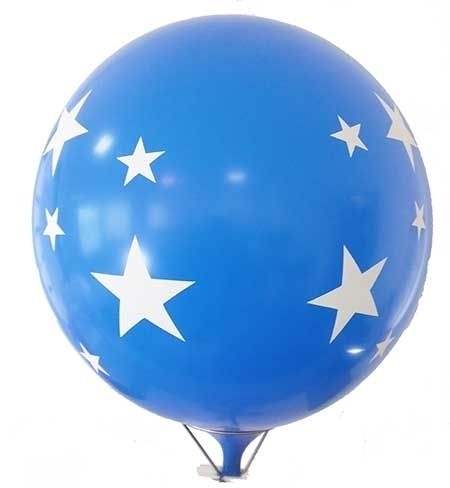 STERNE BALLON Ø 100cm -  BLAU, 5seitig - 1farbig bedruckt MR265-51 Riesen Motivballon  mit Sterne rundum, Ballonstutzen unten