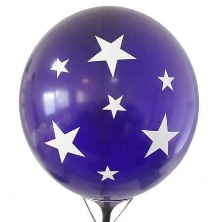 STERNE BALLON Ø 80cm -  VIOLETT, 5seitig gleich bedruckt MR225-51 Riesen Motivballon  mit Sterne rundum, Ballonstutzen unten