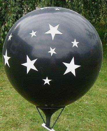 STERNE BALLON Ø 60cm SCHWARZ 5seitig 1farbig bedruckter MR175-51 Riesen Motivballon  mit Sterne rundum, Ballonstutzen unten