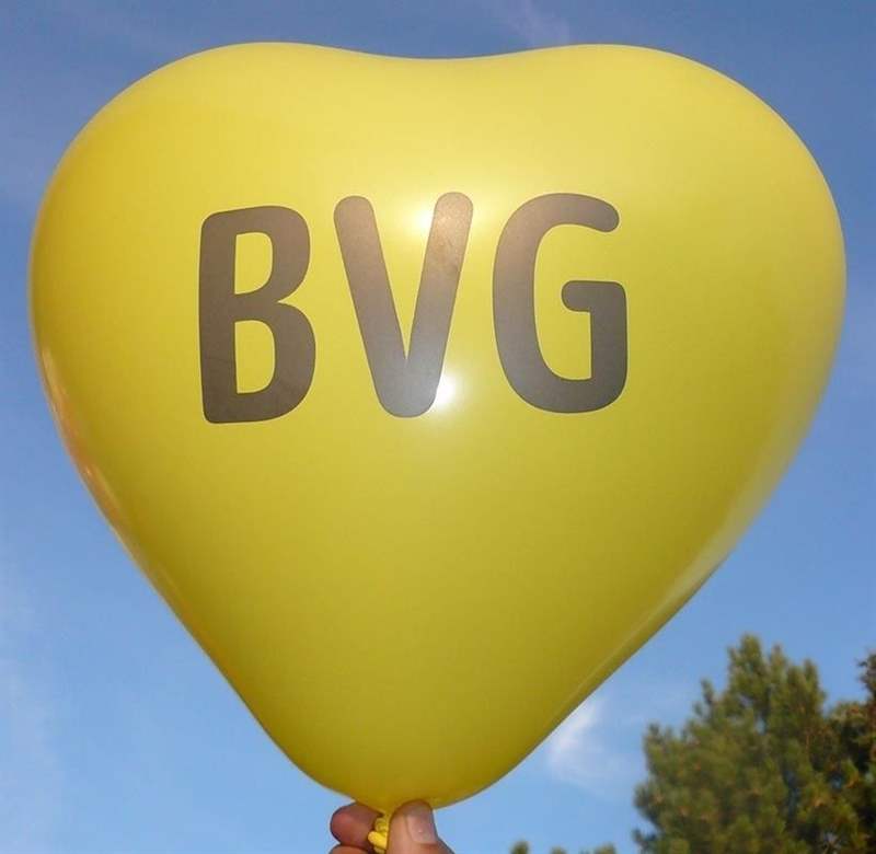 70cm breite Herzballons, extra stark  - GELB - mit Ihrem Wunschaufdruck, 2seitig 1farbig, Typ WH070n XL,  Druck in Siebdrucktechnik