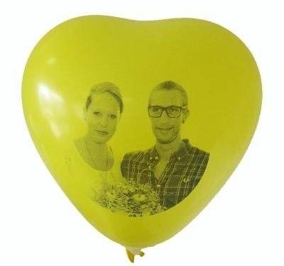 Herzballon  32cm breit - GELB mit Ihrem Wunschaufdruck, 1seitig 1farbig bedruckt, Typ H032T-11, Stutzen unten