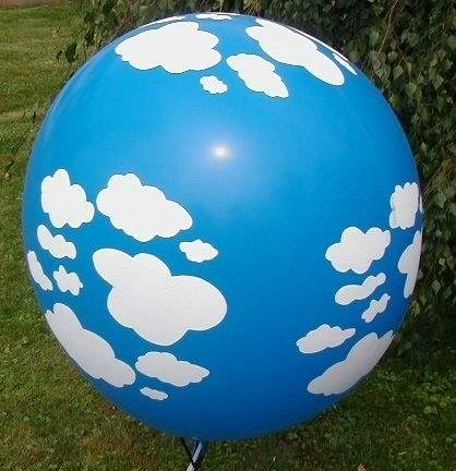 WOLKEN BALLON Ø 35cm (14inch), DUNKELBLAU 5seitig 1farbig standard bedruckter Motivballon  mit WOLKEN rundum MR100R-51, Ballonstutzen unten