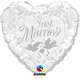 FOBM090-3090598BA Motiv heart balloon 91cm(36") print with just Married +pigeons, price per piece
