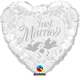 FOBM090-3090598BA Silber Motivherzballon 91cm(36") mit Aufdruck Just Married mit Tauben