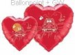 FOBM045-3045597A Rot Motivherzballon 45cm(18") mit Aufdruck Just Married und Auto,