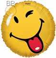 FOBM045-661331E  Smiley Metallic Folienballon 45cm  (18"), Smiley Gesicht mit Zunge zeigen