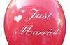 Hochzeit Ø 33cm (12inch) rot Aufdruck Just married + Hände , Aufdruck  in weiß, 2seitig 1farbig, Stutzen unten