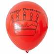 Geburtstag Ø 33cm (12inch) rot Aufdruck Happy Birthday + Herzen , Aufdruck  in weiß, 2seitig 1farbig, Stutzen unten