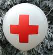 Red Cross Ø 33cm (12inch), First Aid Balloon WHITE with red CROSS 2-sided 1coloured printed, balloon spout at the bottom