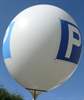 P = PARKEN Ø 33cm (12inch),  MR100-R01-21 WEISS mit Aufdruck in blau, 2seitig 1farbig, Ballon Stutzen unten