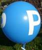 P = PARKEN Ø 33cm (12inch),  MR100-R01-21 BLAU mit Aufdruck in weiß, 2seitig 1farbig, Ballon Stutzen unten