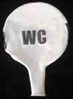 WC Ø 33cm (12inch),  MR100-R01-21 WEISS mit Aufdruck in blau, 2seitig 1farbig, Ballon Stutzen unten