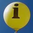 I = Info Ballons mit 33cm/55cm/80cm/100cm/120cm/165cm/210cm  Durchmesser, Aufdruckmit I = Info in schwarz, 2 bzw 3seitig 1farbig bedruckt, BallonStutzen unten.