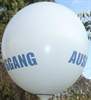 AUSGANG auf Ballons mit Ø50cm/60cm/80cm/100cm/120cm/165cm/210cm Durchmesser, Aufdruck mit AUSGANG in dunkelblau, 2 bzw 4seitig 1farbig bedruckt, Ballon-Stutzen unten.