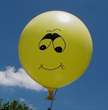 lachendes Gesicht Typ Y09 Ø 100cm (40inch), Balloon yellow with black lachendes Gesicht Typ Y09 2-sided 1coloublack printed, balloon spout at the bottom