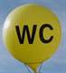 WC Ø 100cm (40inch), Balloon light blue with black WC 3-sided 1coloublack printed, balloon spout at the bottom